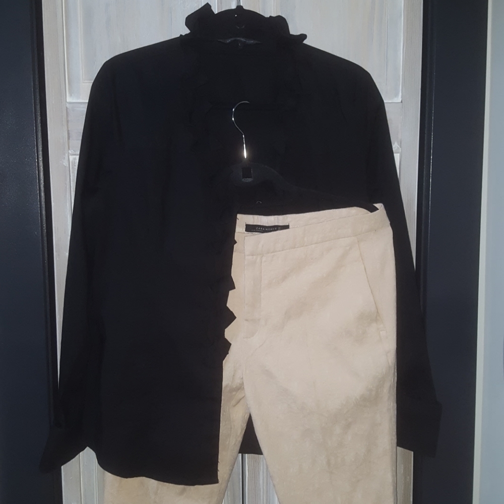 ZARA jacquard cream dress pants